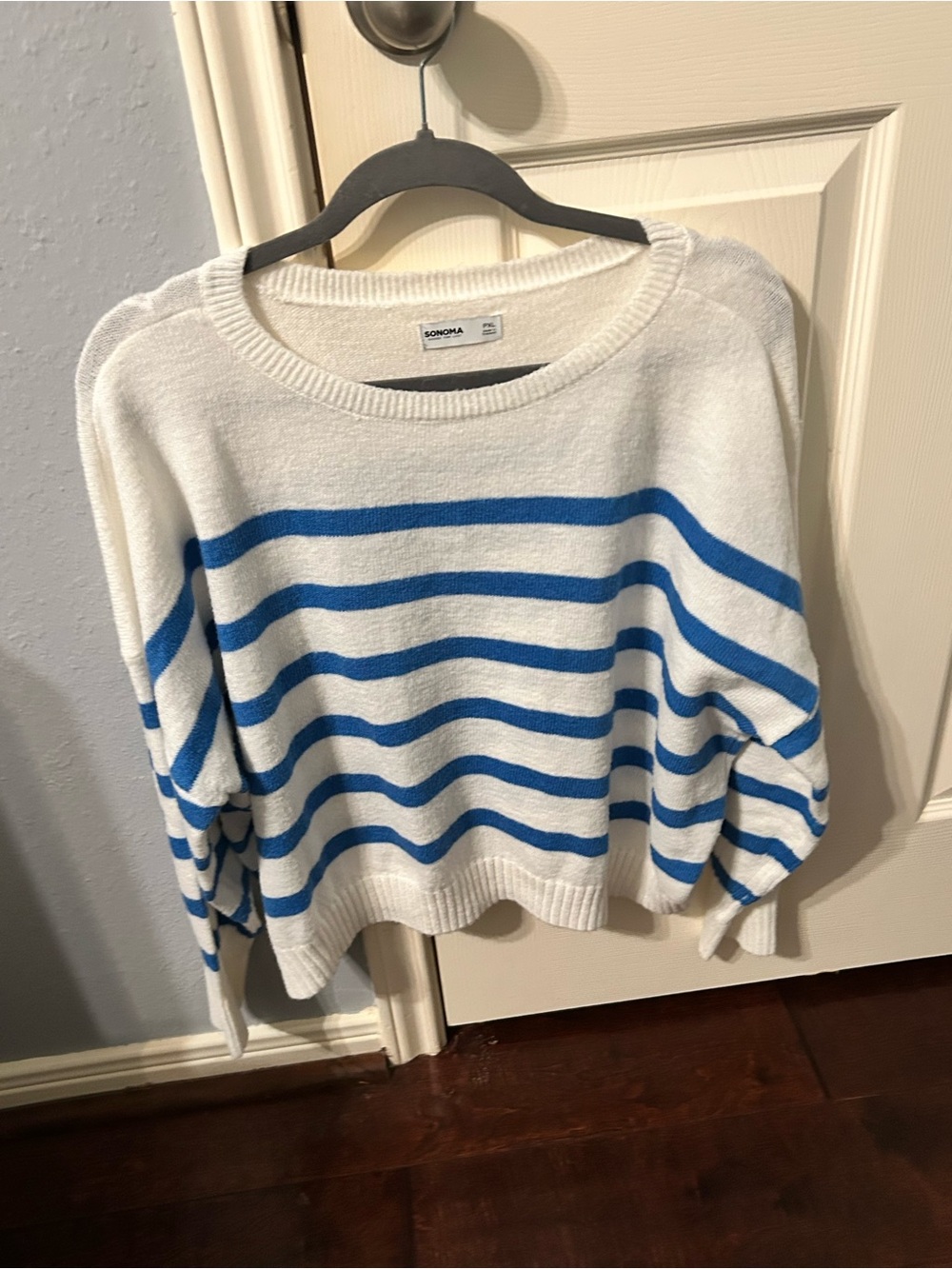 Sonoma White & Blue Striped Scoop-Neck Sweater